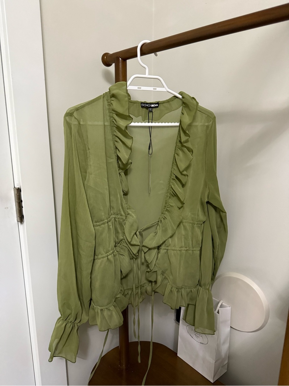 Fashion Nova Olive Ruffle Tie-Front Blouse